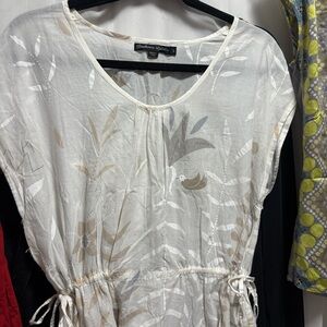 Light Cream Printed Drawstring Waist Dress